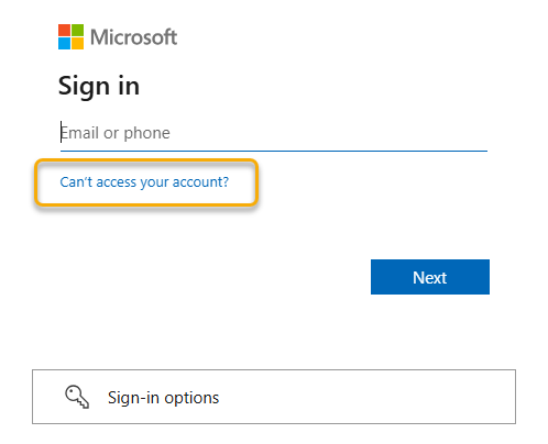 Screenshot of sign in screen