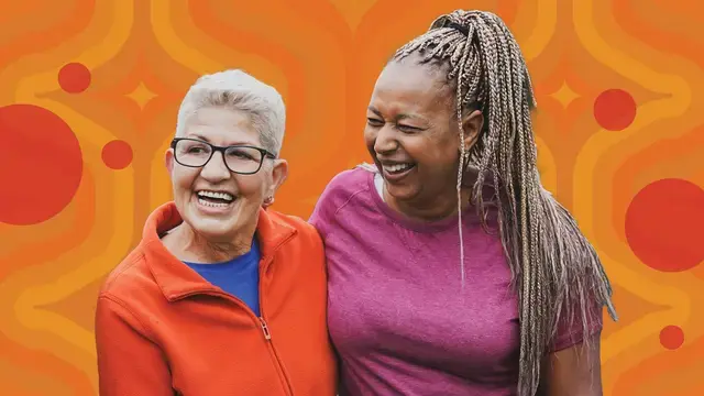 Two women neighbors laughing