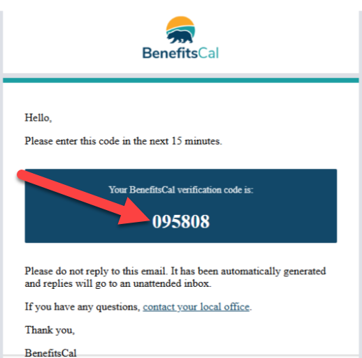 BenefitsCal get verification code